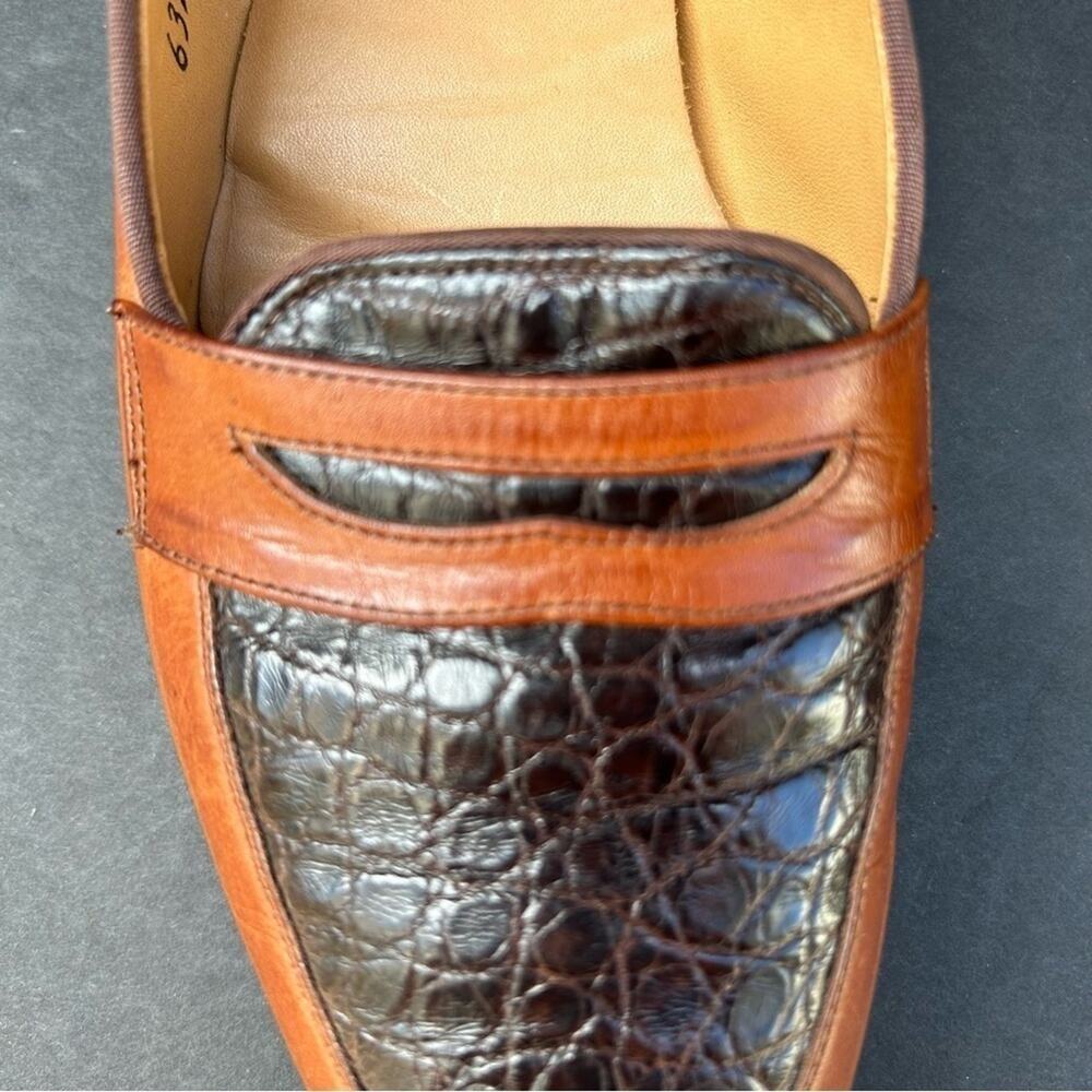 Allen Edmunds Avalon Two-Tone Loafers, Brown Leather w/ Embossed Croc, Size 6.5 - Picture 10 of 16